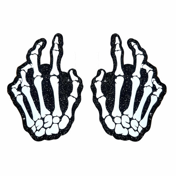 Neva Nude Holographic Skeleton Hands Pasties - White/Black