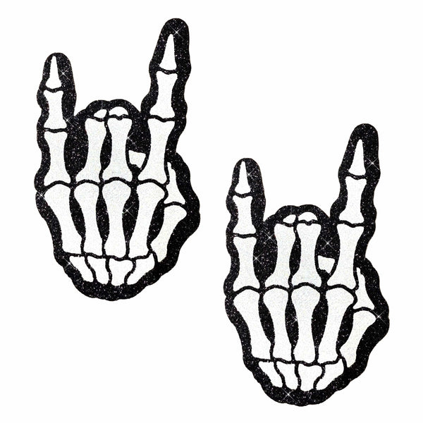 Neva Nude Rock On Skeleton Glitter Pasties - Black/White