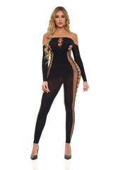 Pink Lipstick Be Bold Diamond Drippin Bodystocking - One Size - Black