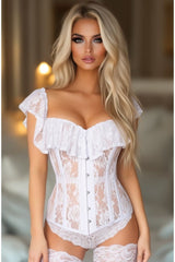 Daisy Corsets Top Drawer White Sheer Lace Steel Boned Corset