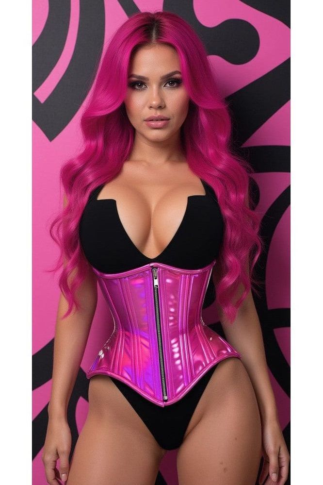 Daisy Corsets Top Drawer Fuchsia Holo Double Steel Boned Underbust Waist Cincher Corset