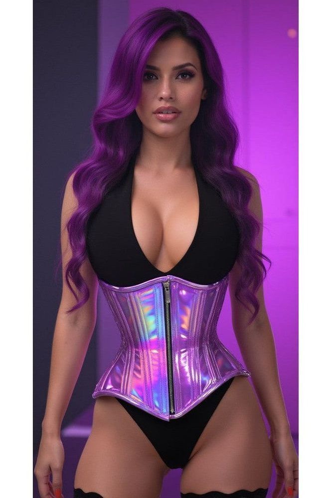Daisy Corsets Top Drawer Lavender Holo Double Steel Boned Underbust Waist Cincher Corset