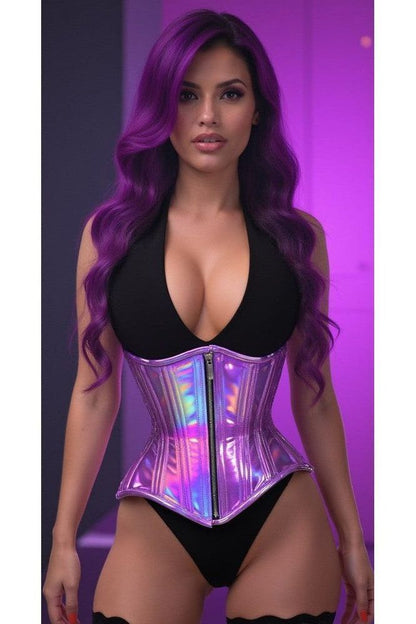 Daisy Corsets Top Drawer Lavender Holo Double Steel Boned Underbust Waist Cincher Corset