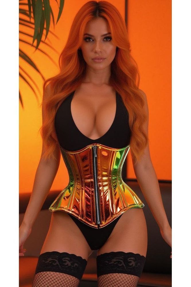 Daisy Corsets Top Drawer Sunset Holo Double Steel Boned Underbust Waist Cincher Corset