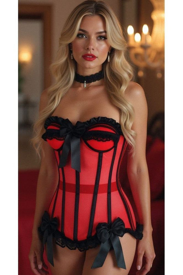 Daisy Corsets Top Drawer Steel Boned Red/Black Mesh Underwire Bustier Corset
