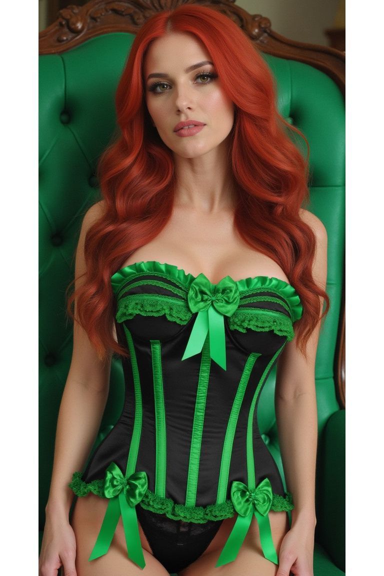 Daisy Corsets Top Drawer Black/Green Satin Steel Boned Burlesque Corset