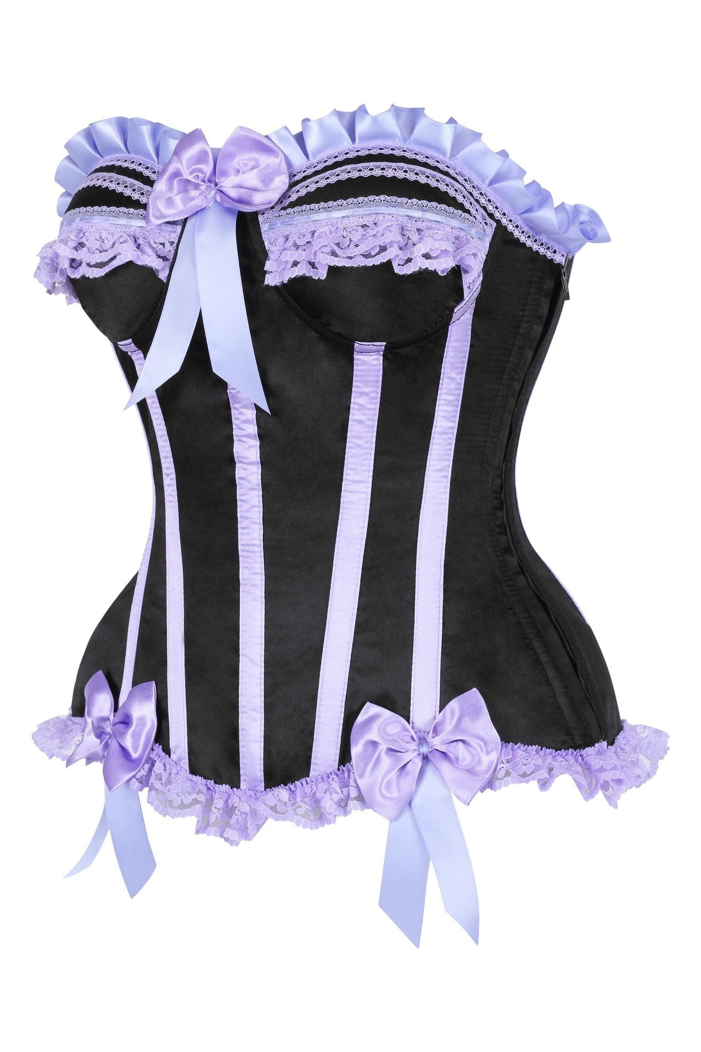 Daisy Corsets Top Drawer 2 PC Purple/Black Striped Burlesque Steel Boned Corset & Bloomer Set