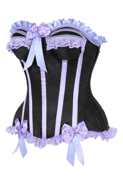 Daisy Corsets Top Drawer 2 PC Purple/Black Striped Burlesque Steel Boned Corset & Bloomer Set