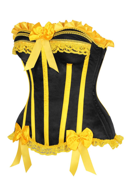 Daisy Corsets Top Drawer 2 PC Yellow/Black Burlesque Steel Boned Corset & Bloomer Set
