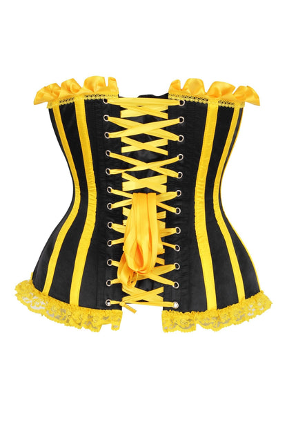 Daisy Corsets Top Drawer 2 PC Yellow/Black Burlesque Steel Boned Corset & Bloomer Set