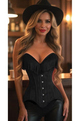 Daisy Corsets Top Drawer Black Suede Steel Boned Overbust Corset w/Fringe