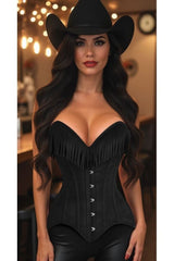 Daisy Corsets Top Drawer Black Suede Steel Boned Overbust Corset w/Fringe