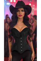 Daisy Corsets Top Drawer Black Suede Steel Boned Overbust Corset w/Fringe