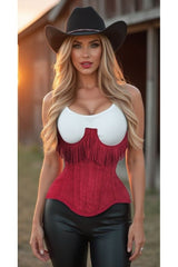 Daisy Top Drawer Steel Boned Red Suede Underwire Underbust Corset Cincher w/ Fringe