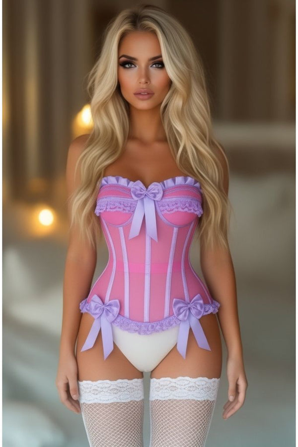 Daisy Corsets Top Drawer Steel Boned Pink/Purple Mesh Underwire Bustier Corset