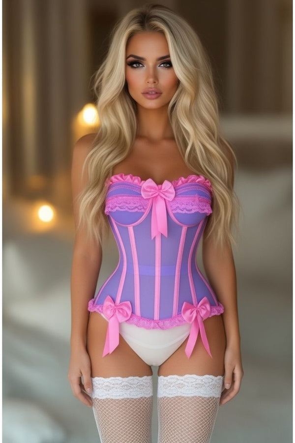 Daisy Corsets Top Drawer Steel Boned Purple/Pink Mesh Underwire Bustier Corset