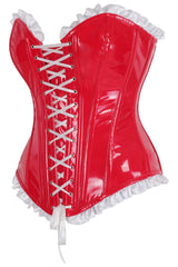 Daisy Corsets Top Drawer 2 PC Steel Boned Vinyl Patent Corset & Striped Bloomers Set