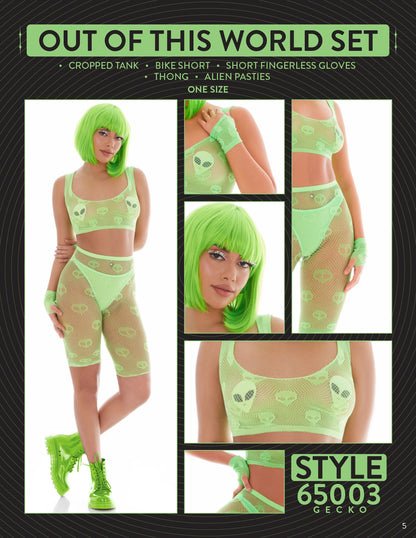 Kandi House Out of This World 5pc Alien Crop Top Shorts Set Green