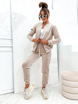 Axami Apparel 11700 Unique Womens Tracksuit Set Soft Velour Cream MADE IN EUROPE