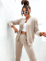 Axami Apparel 11700 Unique Womens Tracksuit Set Soft Velour Cream MADE IN EUROPE