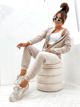 Axami Apparel 11700 Unique Womens Tracksuit Set Soft Velour Cream MADE IN EUROPE