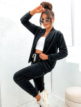 Axami Apparel 11710 Unique Women Tracksuit Set Soft Velour Black MADE IN EUROPE
