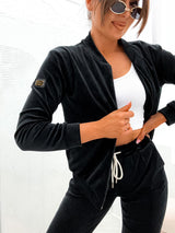 Axami Apparel 11710 Unique Women Tracksuit Set Soft Velour Black MADE IN EUROPE
