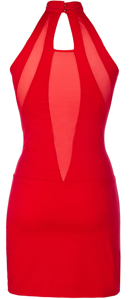 Axami 9259 Sexy Microfiber High Neck Red Sheer Inserts Dress