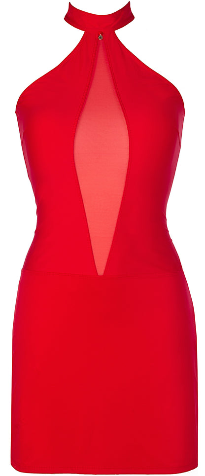 Axami 9259 Sexy Microfiber High Neck Red Sheer Inserts Dress