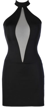 Axami 9269 Sexy Microfiber High Neck Black Sheer Inserts Dress MADE IN EUROPE