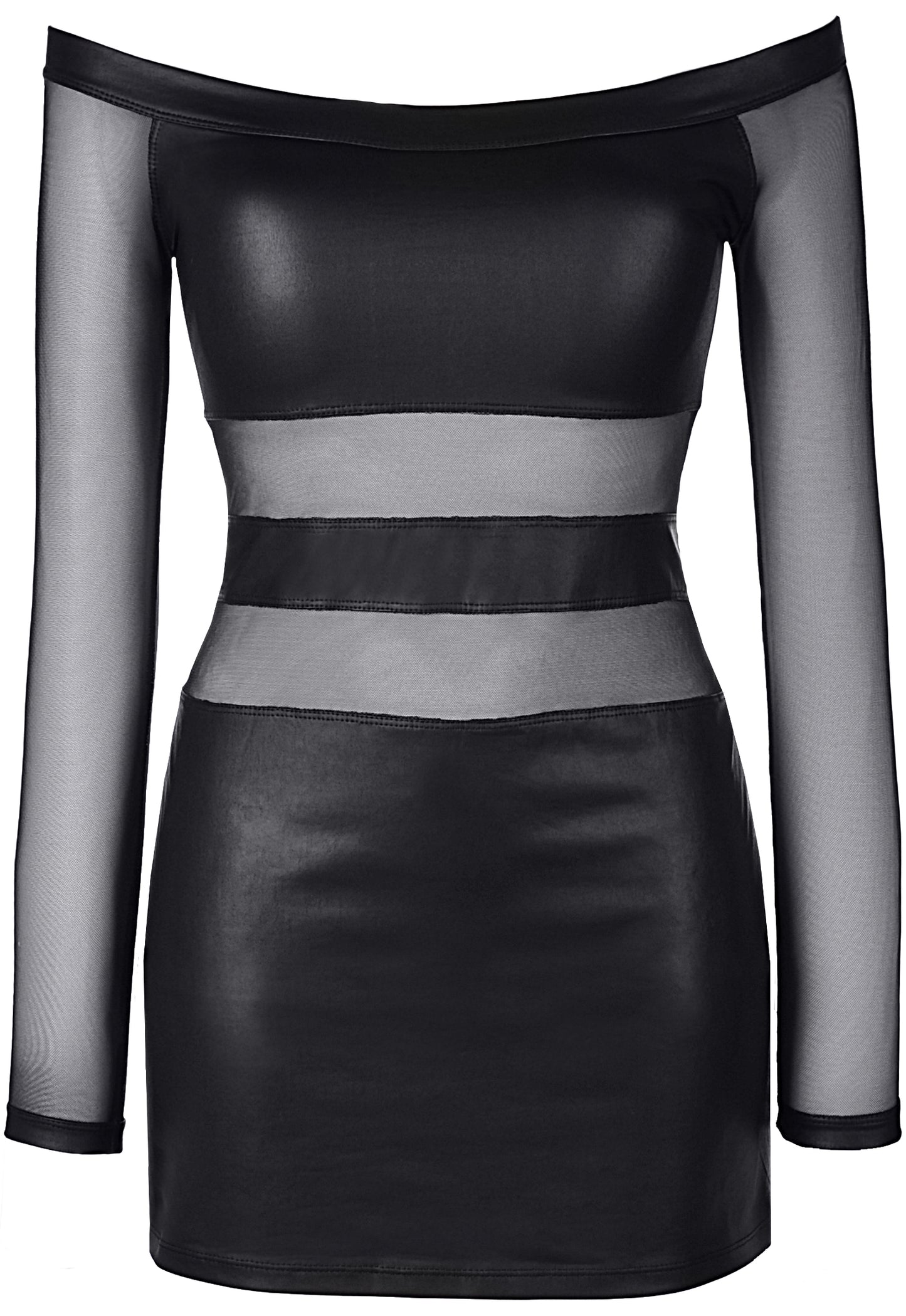 Axami 9309 Sexy Faux Latex Black Sheer Stripes Wetlook Dress