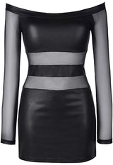 Axami 9309 Sexy Faux Latex Black Sheer Stripes Wetlook Dress MADE IN EUROPE