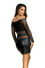 Axami 9309 Sexy Faux Latex Black Sheer Stripes Wetlook Dress MADE IN EUROPE