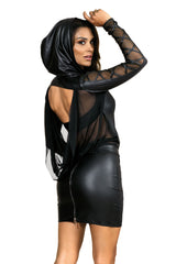 Axami 9320 Sexy Soft Latex Hoodie Top Open Back Zip Front Black MADE IN EUROPE
