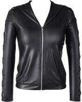 Axami 9320 Sexy Soft Latex Hoodie Top Open Back Zip Front Black MADE IN EUROPE