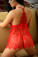 Fantasy Lingerie Vixen Late Night Serenade Flyaway Babydoll Red Eyelash Lace