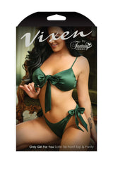 Only Girl For You Satin Tie Lounge Bra Set Emerald Green-Rebel Romance