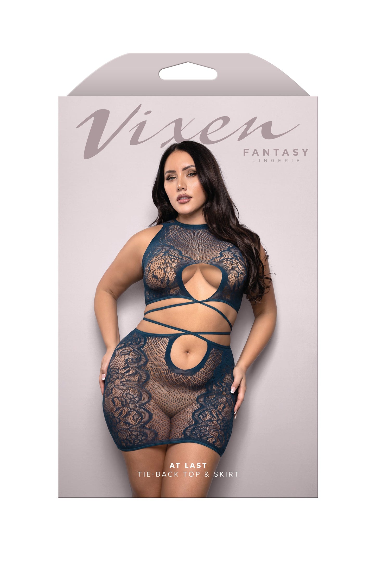 Fantasy Lingerie Vixen At Last Tie-back Top & Skirt Set Navy Queen