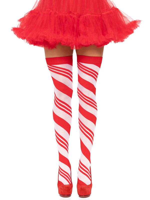 "Candy Cane Thigh High - One Size - White/red LA-6628WHTRED"