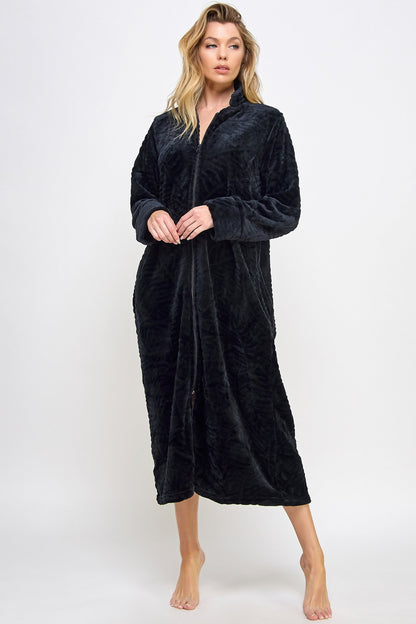 BeWicked Sabrina Robe Zipper Front Closure Long Sleeve Black