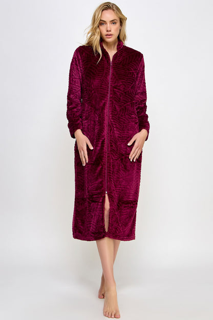 BeWicked Sabrina Robe Zipper Front Closure Long Sleeve Burgundy