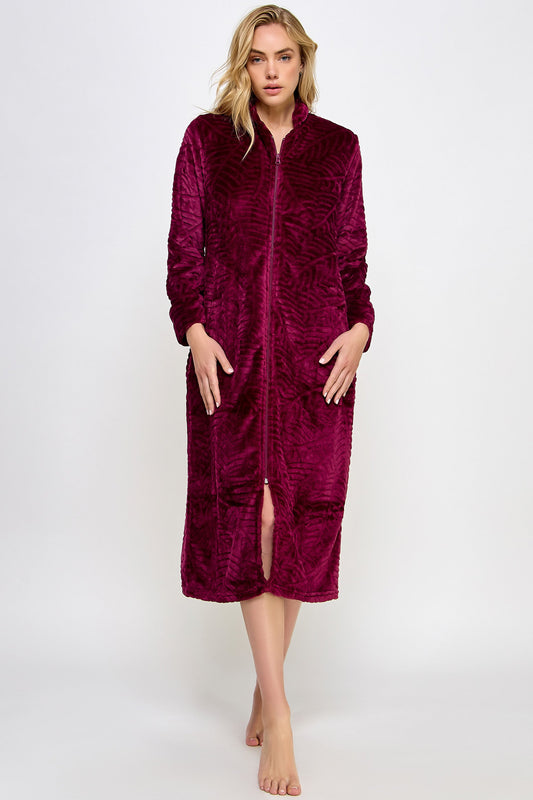 BeWicked Sabrina Robe Zipper Front Closure Long Sleeve Burgundy
