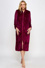 BeWicked Sabrina Robe Zipper Front Closure Long Sleeve Burgundy