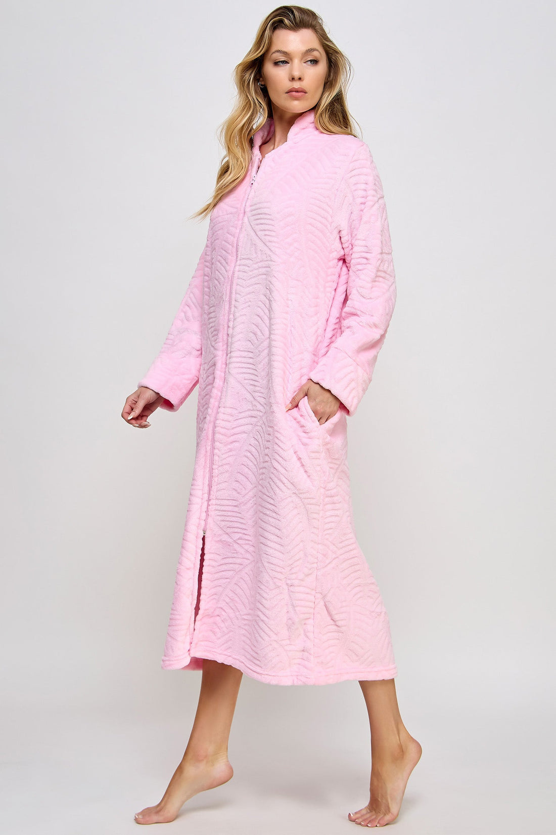 BeWicked Sabrina Robe Zipper Front Closure Long Sleeve Pink