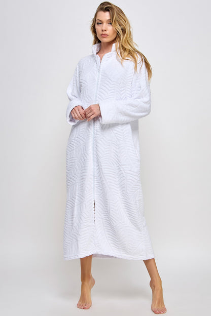 BeWicked Sabrina Robe Zipper Front Closure Long Sleeve White