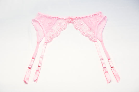 Shirley of Hollywood Scalloped Embroidery Garter Belt Pink
