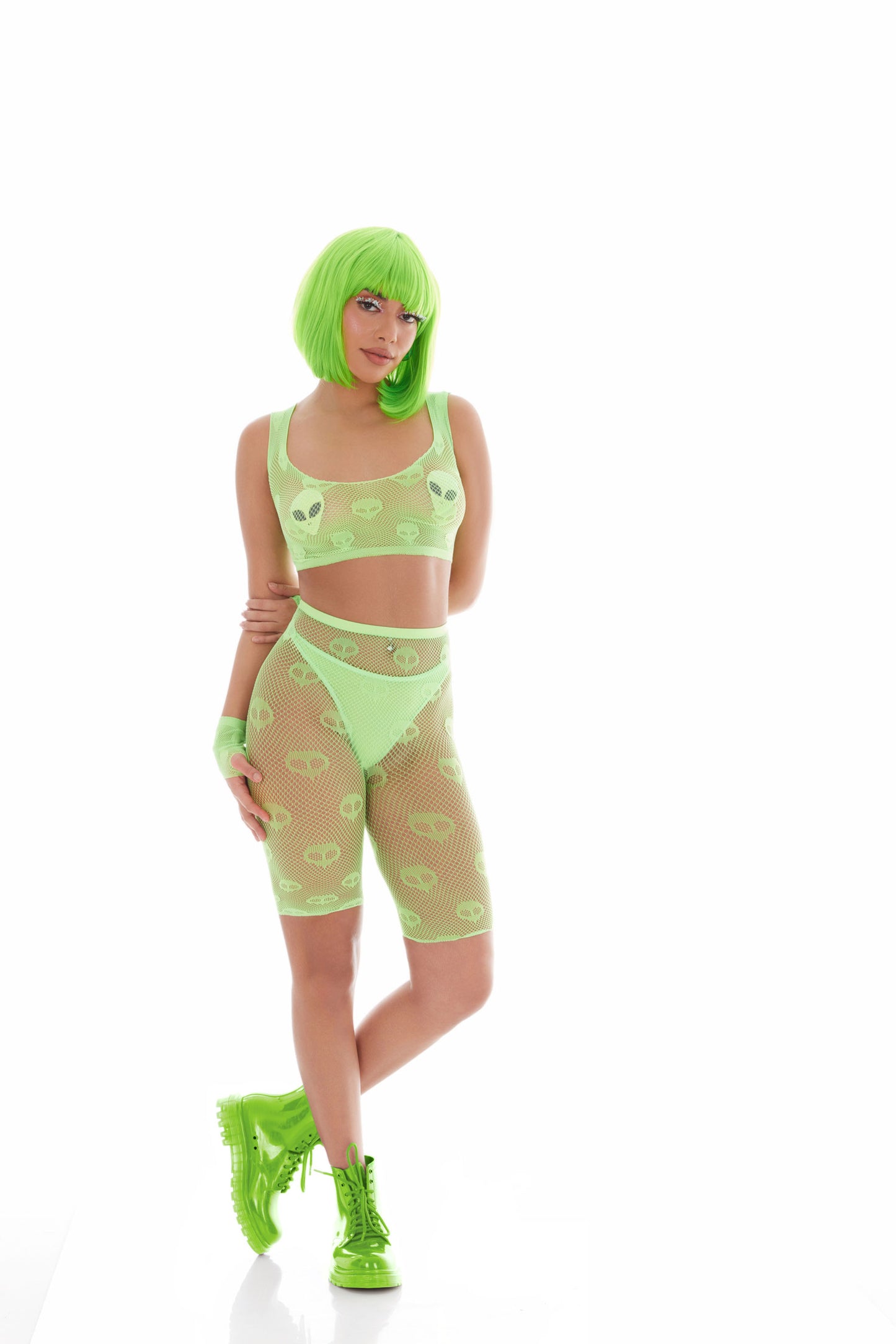 Kandi House Out of This World 5pc Alien Crop Top Shorts Set Green