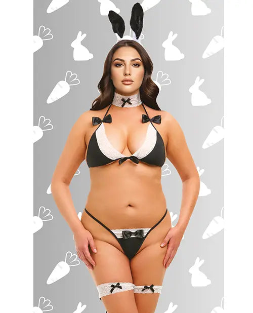 Baci Lingerie Queen Hop & Tease Bunny 5-pc Set - Black/White