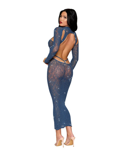 Dreamgirl Long-Sleeved Seamless Bodystocking Gown Twilight Blue