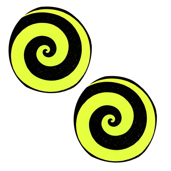 Neva Nude Starburst Blacklight Black Glitter Spiral Pasties - Neon Yellow